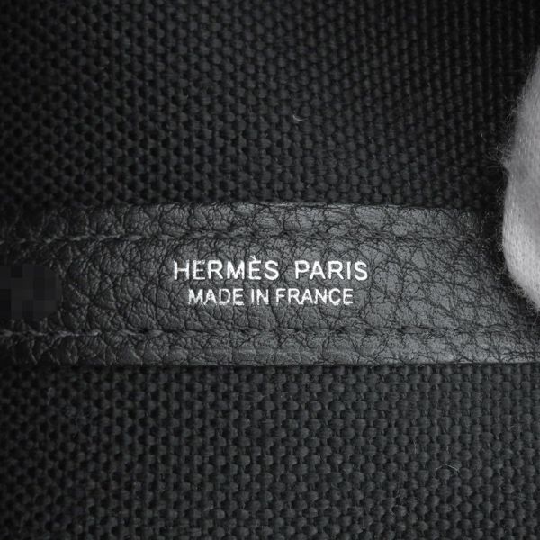 エルメス トートバッグ ガーデンパーティPM ブラック/シルバー金具 トワルミリタリー/ネゴンダ U刻印 HERMES 黒