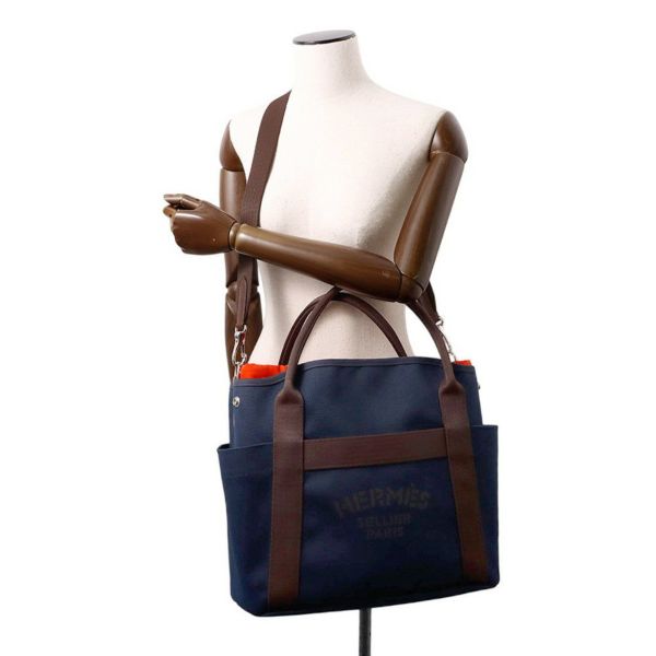エルメス サックドパンサージュ グルーム SAC DE PANSAGE GROOM ネイビー/フー B刻印 2wayショルダー