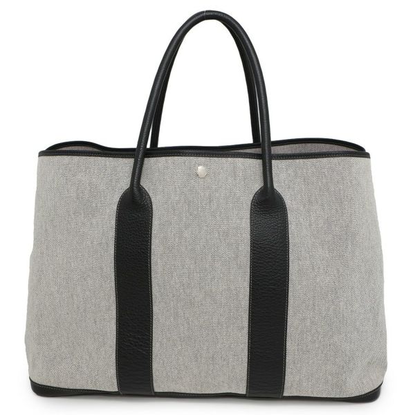 エルメス トートバッグ ガーデンパーティGM グレー/ブラック/シルバー金具 トワルアッシュ/ブッフル □H刻印 黒