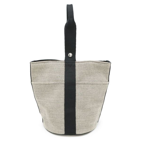 エルメス ハンドバッグ サクソー MM ベージュ/ブラック/シルバー金具 トワルアッシュ/キャンバス