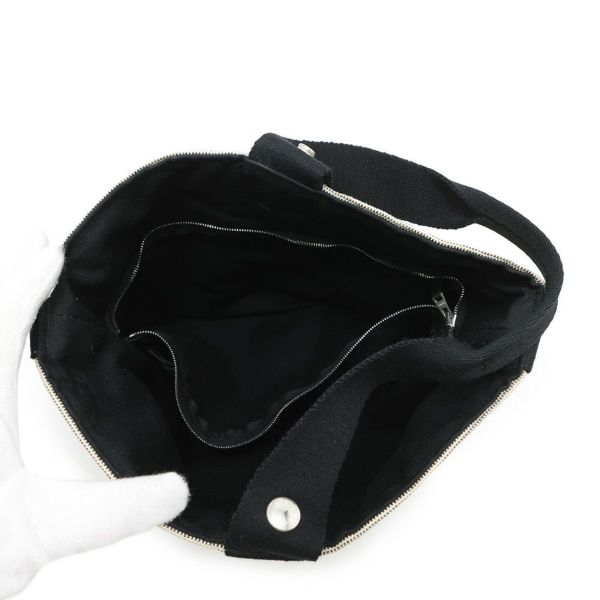 エルメス ハンドバッグ サクソー MM ベージュ/ブラック/シルバー金具 トワルアッシュ/キャンバス