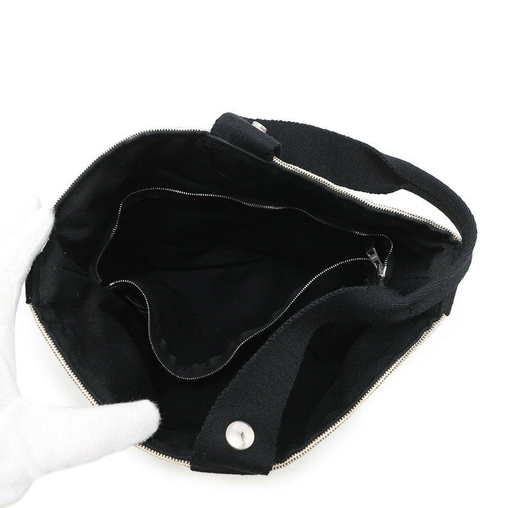 エルメス ハンドバッグ サクソー MM ベージュ/ブラック/シルバー金具 トワルアッシュ/キャンバス