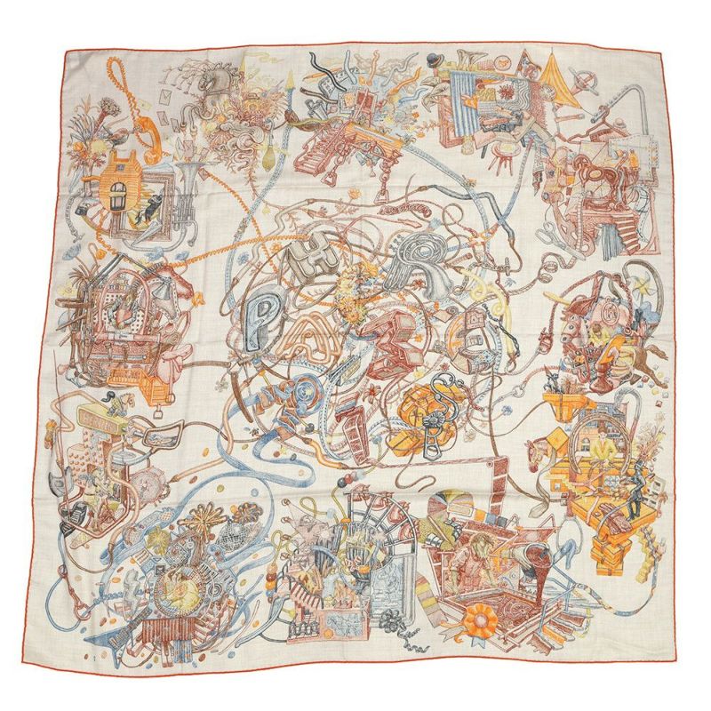 エルメス ストール カレ140 カレジェアン エルメスの世界 LE MONDE D'HERMES カシミヤ シルク 2025秋冬