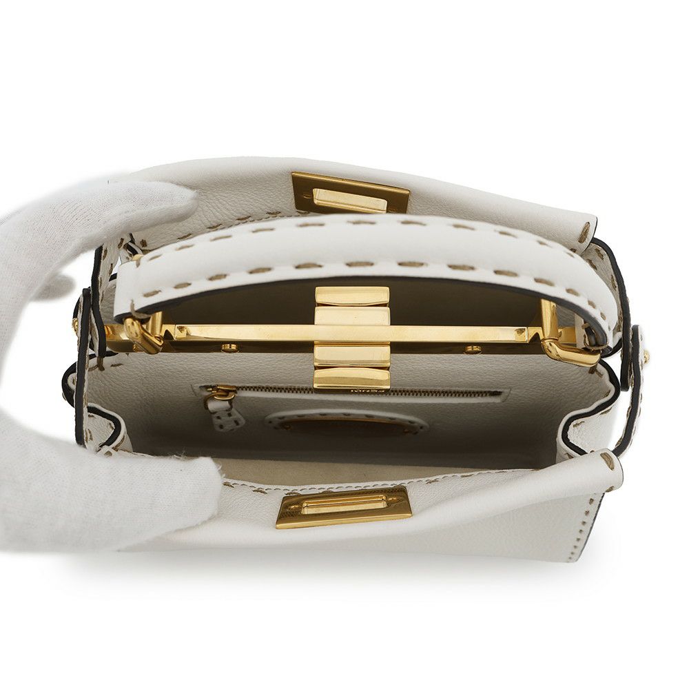 フェンディ ハンドバッグ ミニ ピーカブー セレリア レザー 8BN244 FENDI バッグ ショルダーバッグ 白