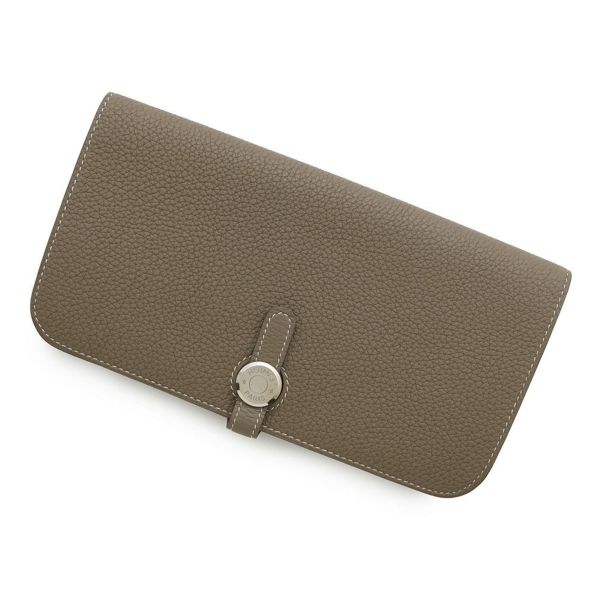 エルメス 長財布 ドゴンロング エトゥープ/シルバー金具 トゴ X刻印 HERMES 財布