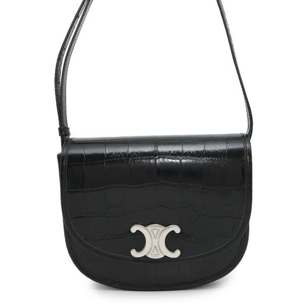 セリーヌ ショルダーバッグ トリオンフ ブザス ミディアム クロコ型押しレザー 114453 CELINE 黒