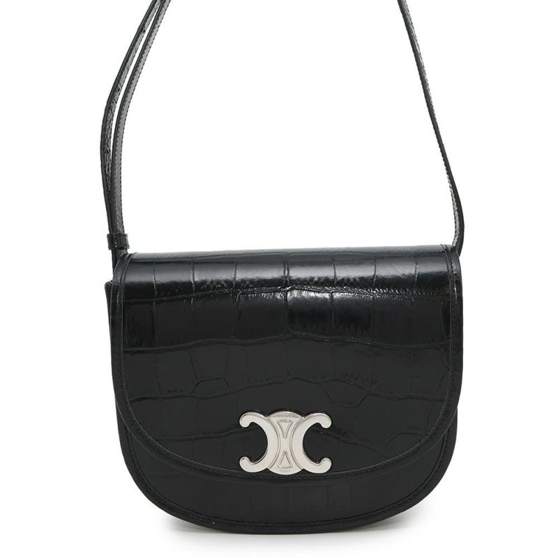 セリーヌ ショルダーバッグ トリオンフ ブザス ミディアム クロコ型押しレザー 114453 CELINE 黒