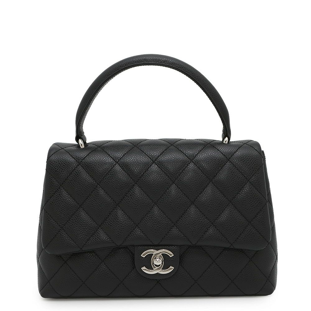 シャネル ハンドバッグ マトラッセ トップハンドル ココマーク キャビアスキン CHANEL 黒