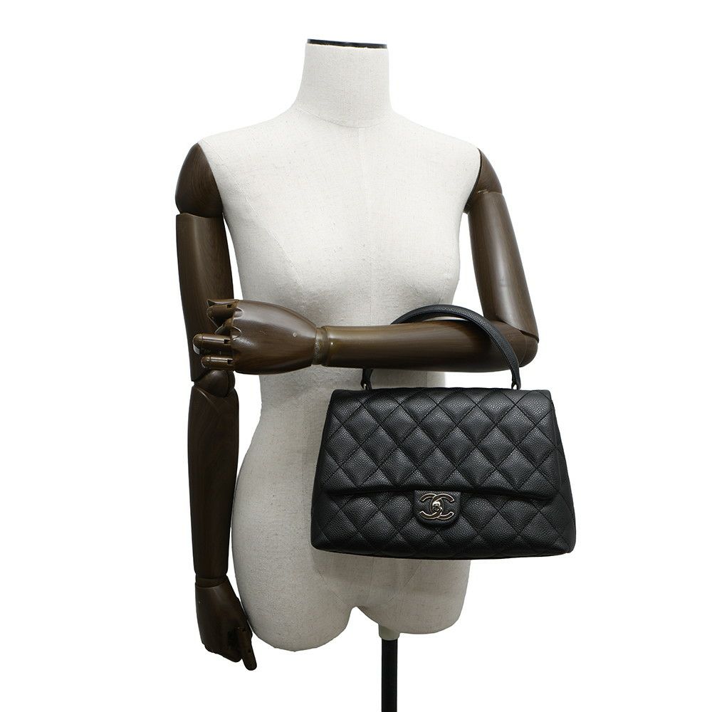シャネル ハンドバッグ マトラッセ トップハンドル ココマーク キャビアスキン CHANEL 黒