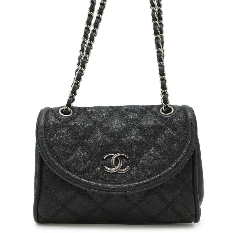 シャネル チェーンショルダーバッグ ココマーク キャビアスキン CHANEL 黒