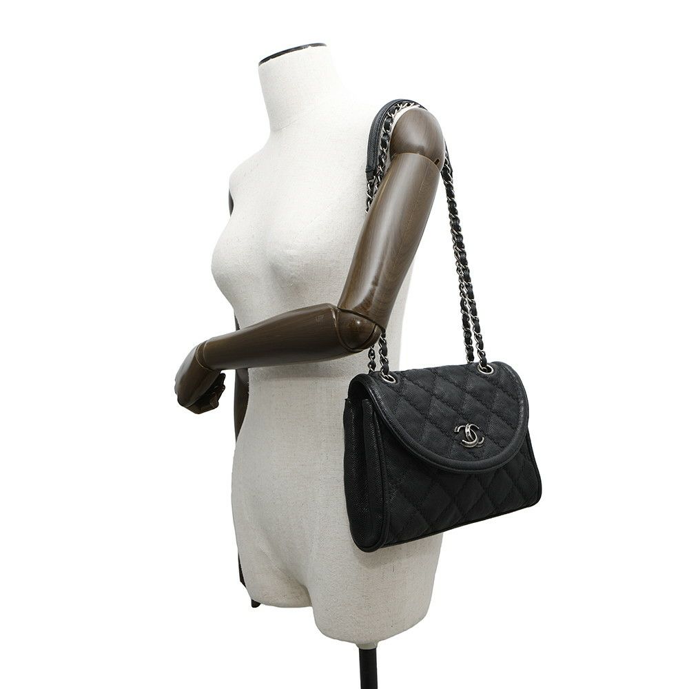 シャネル チェーンショルダーバッグ ココマーク キャビアスキン CHANEL 黒