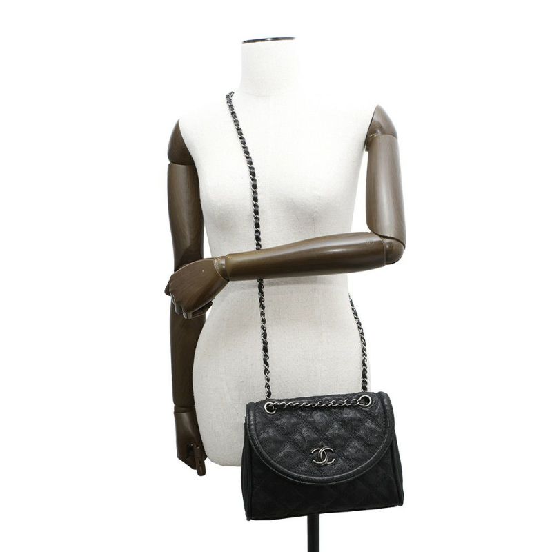 シャネル チェーンショルダーバッグ ココマーク キャビアスキン CHANEL 黒