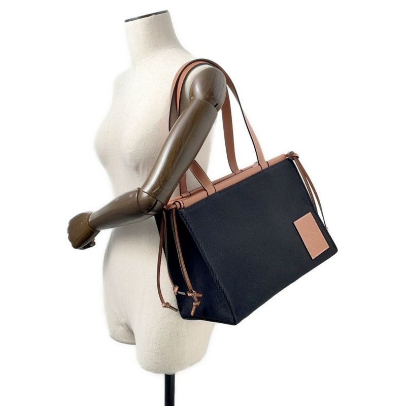 ロエベ トートバッグ アナグラム クッショントート スモール キャンバス レザー A612A93X18 LOEWE 黒