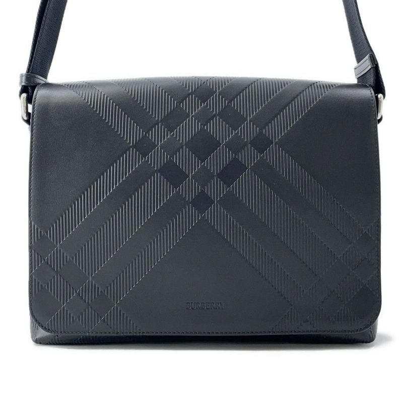 バーバリー ショルダーバッグ エンボスチェック メッセンジャーバッグ カーフレザー 81019221 BURBERRY 黒