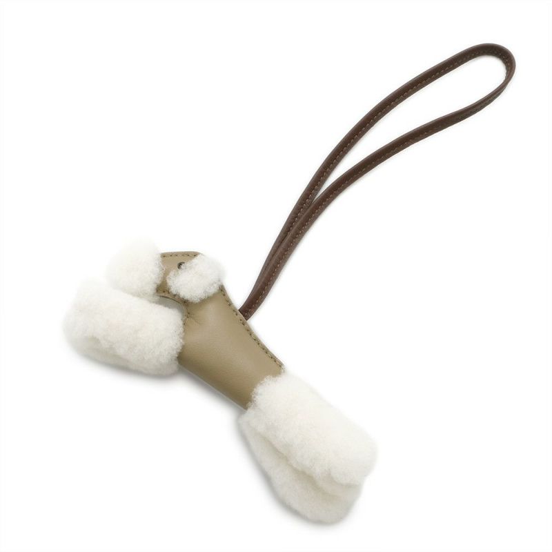 エルメス バッグチャーム バディ エクリュ/ベージュマルファ/テール ラムスキン/ムートン K刻印