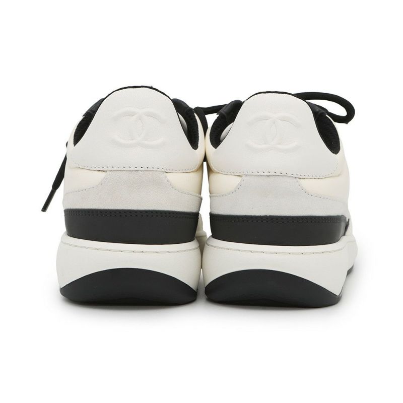 シャネル スニーカー ココマーク レザー スエード レディースサイズ38 G45212 CHANEL 靴 白 黒