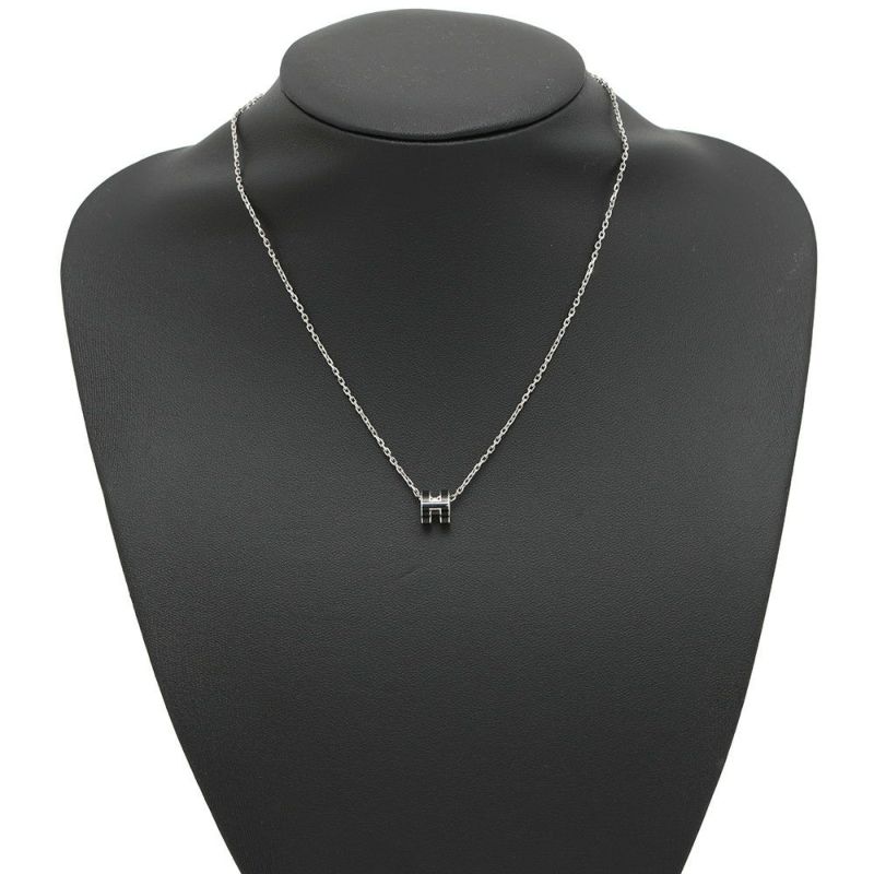 エルメス ネックレス ミニ・ポップアッシュ ブラック/シルバー金具 HERMES アクセサリー 黒
