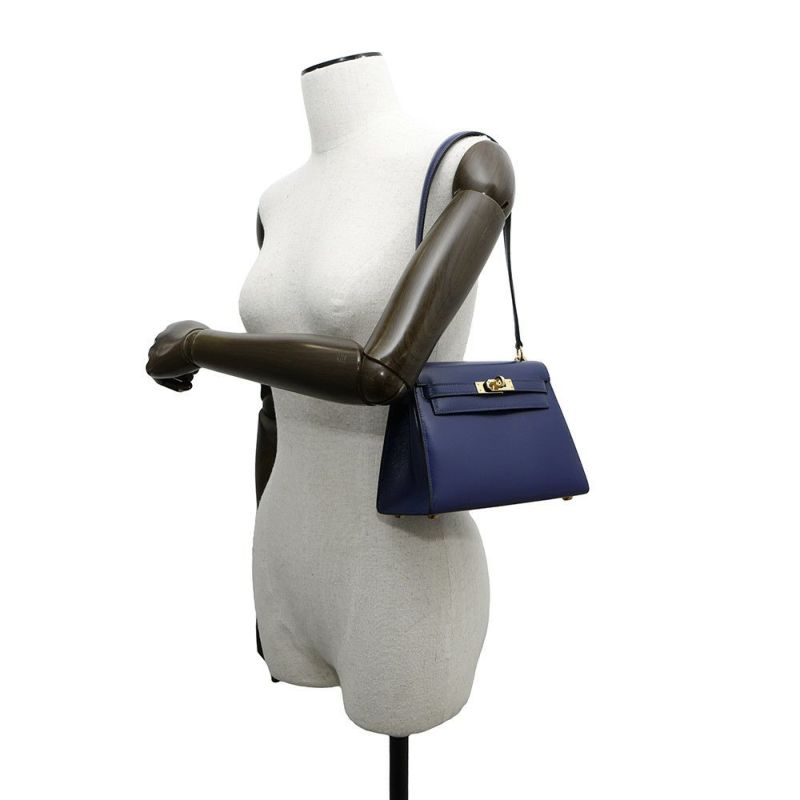 エルメス ショルダーバッグ ミニケリー ブルーサフィール/ゴールド金具 ボックスカーフ 〇O刻印