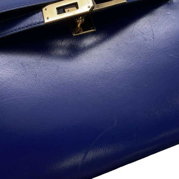 エルメス ショルダーバッグ ミニケリー ブルーサフィール/ゴールド金具 ボックスカーフ 〇O刻印