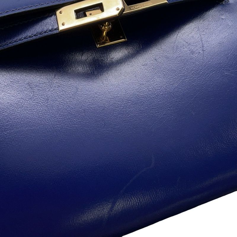 エルメス ショルダーバッグ ミニケリー ブルーサフィール/ゴールド金具 ボックスカーフ 〇O刻印