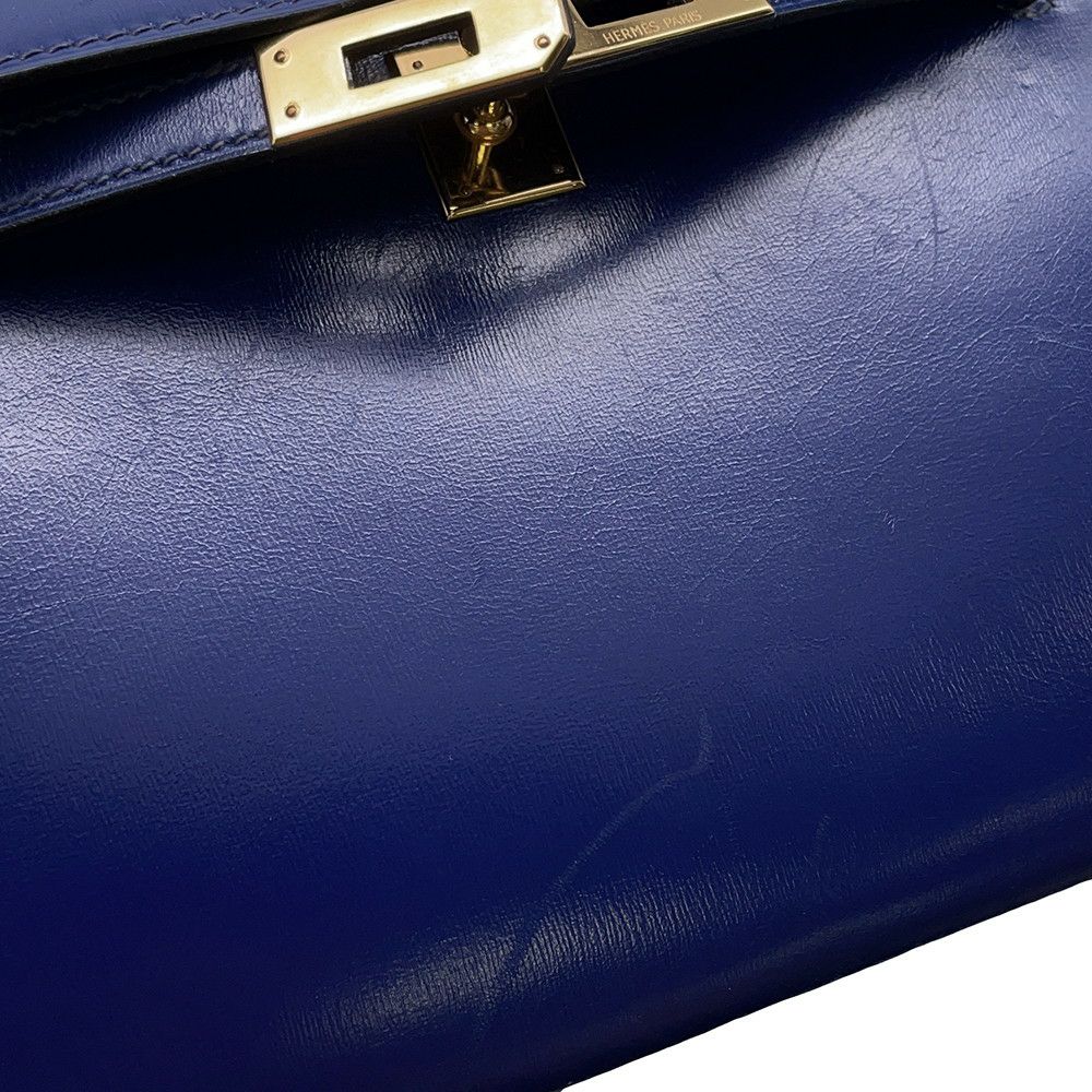 エルメス ショルダーバッグ ミニケリー ブルーサフィール/ゴールド金具 ボックスカーフ 〇O刻印