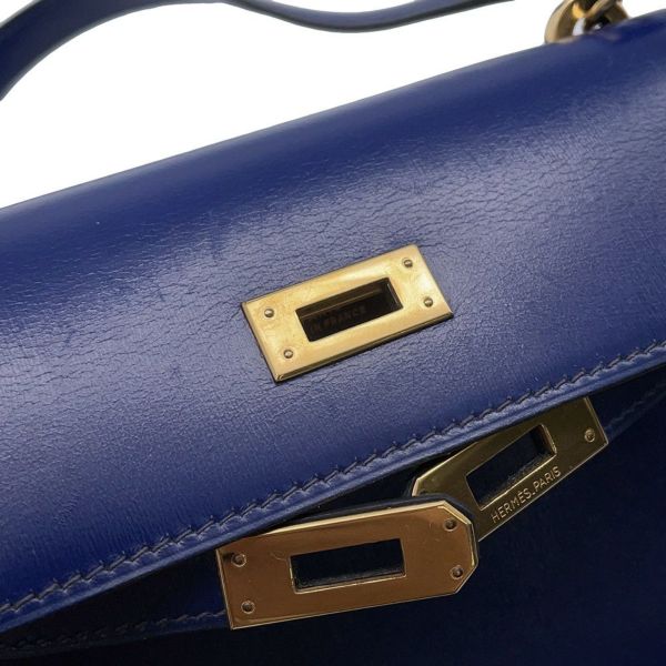 エルメス ショルダーバッグ ミニケリー ブルーサフィール/ゴールド金具 ボックスカーフ 〇O刻印