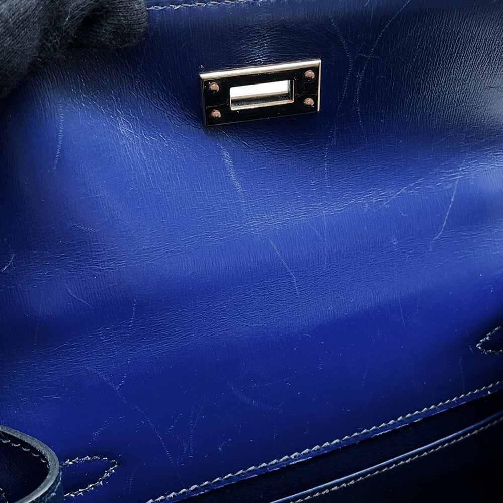 エルメス ショルダーバッグ ミニケリー ブルーサフィール/ゴールド金具 ボックスカーフ 〇O刻印