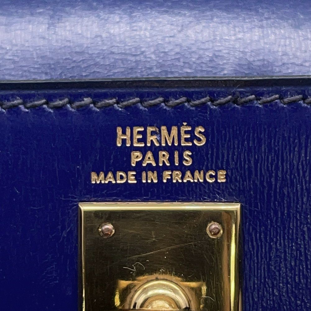 エルメス ショルダーバッグ ミニケリー ブルーサフィール/ゴールド金具 ボックスカーフ 〇O刻印