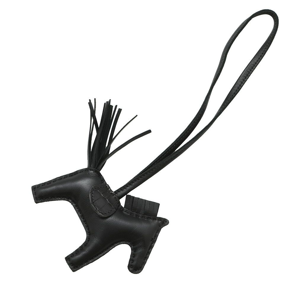 エルメス バッグチャーム ロデオ PM タッチ ブラック ラムスキン/アリゲータマット Z刻印 黒