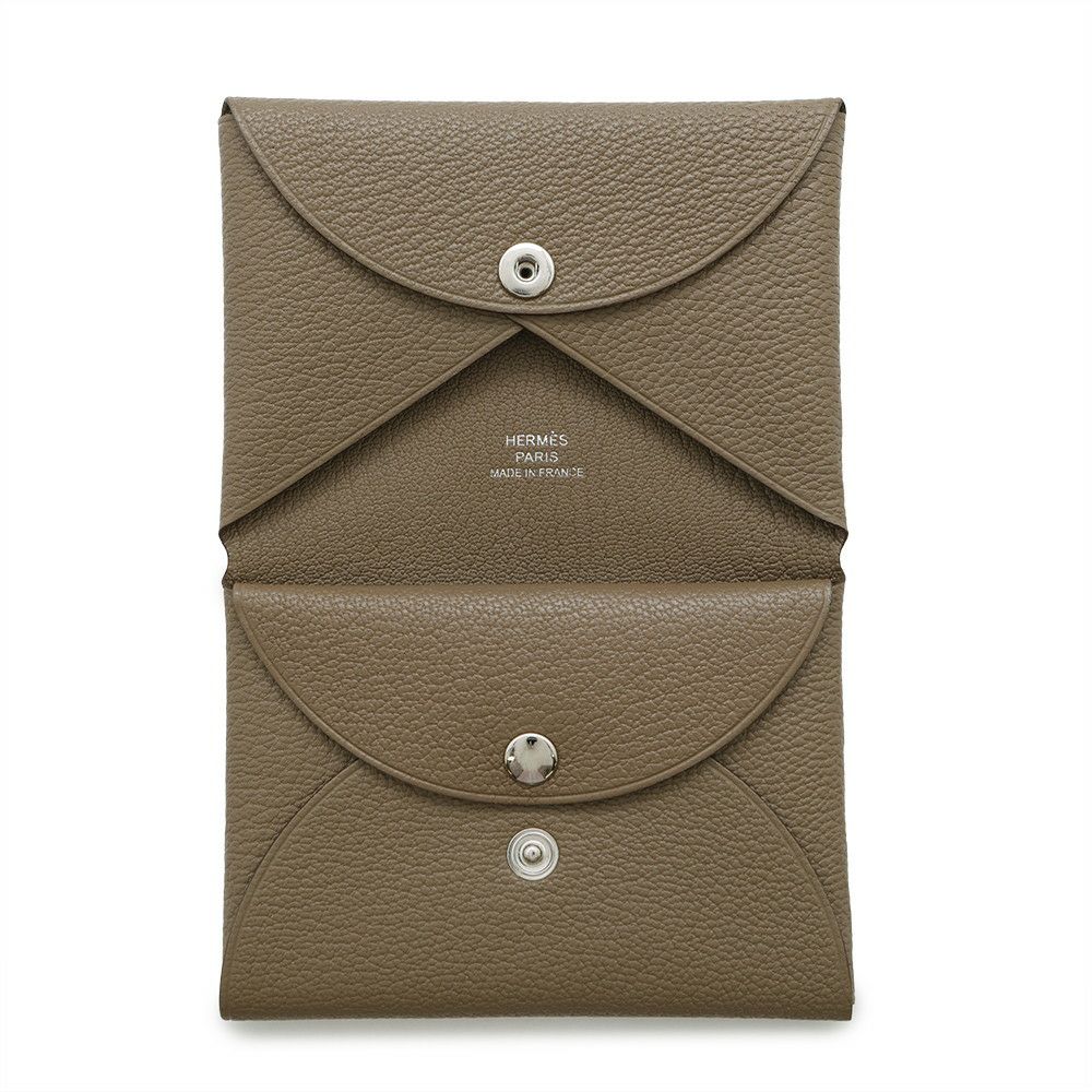 エルメス カードケース カルヴィ デュオ エトゥープ シェブルミゾル W刻印 HERMES 名刺入れ シェーブル