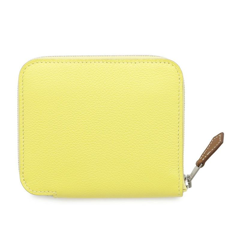 エルメス コインケース アザップコンパクト シルクイン ライム/シルバー金具 エバーカラー B刻印財布