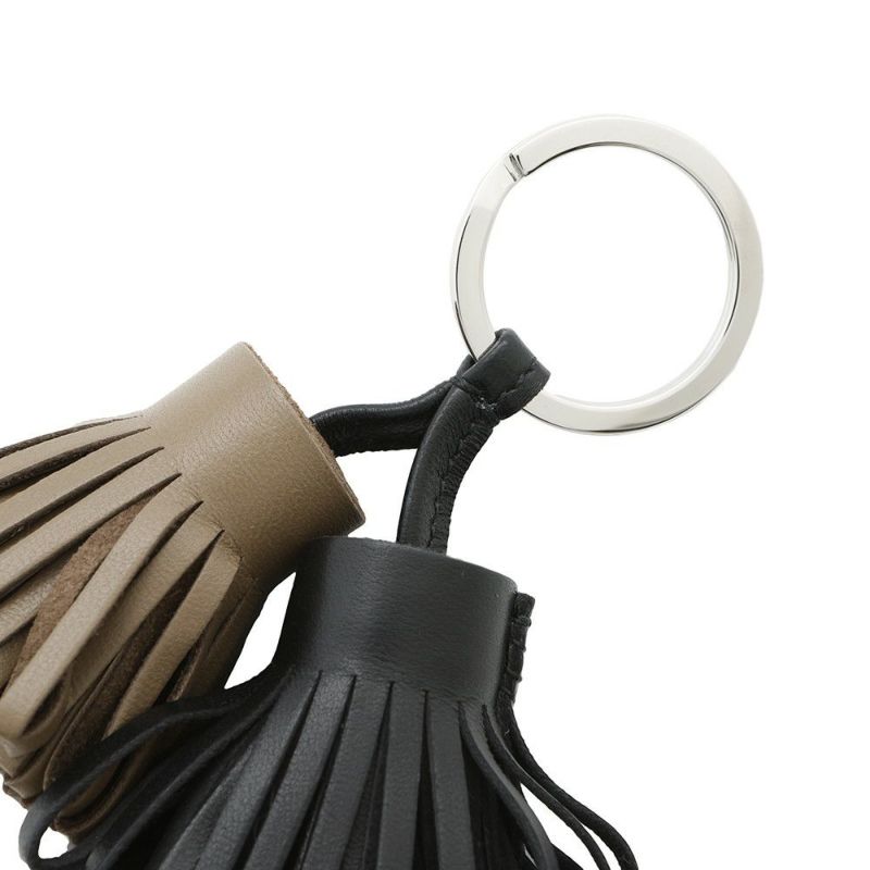 エルメス キーホルダー カルメン ウノドス ブラック/エトゥープ/シルバー金具 ラムスキン HERMES 黒