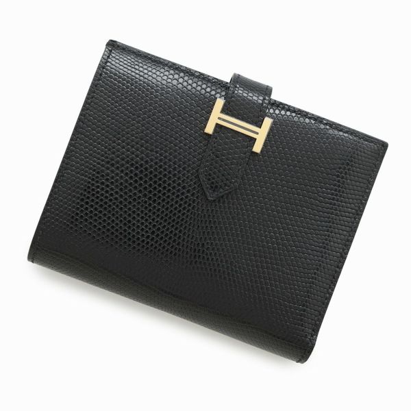 HERMES エルメス Bearn 二つ折り 財布 ゴールド金具 エルメス 二つ折り財布 ベアンコンパクト ブラック/ゴールド金具
