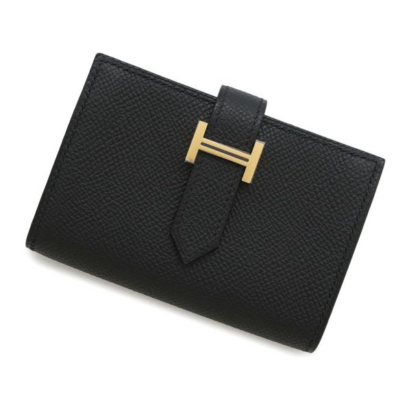 エルメス カードケース ベアン ミニ 小銭入れ付き ブラック/ゴールド金具 エプソン K刻印 HERMES 名刺入れ コインケース 黒