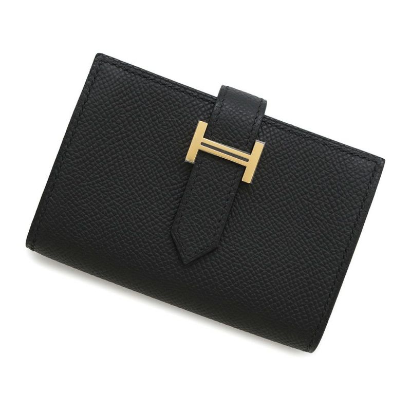 エルメス カードケース ベアン ミニ 小銭入れ付き ブラック/ゴールド金具 エプソン K刻印 HERMES 名刺入れ コインケース 黒
