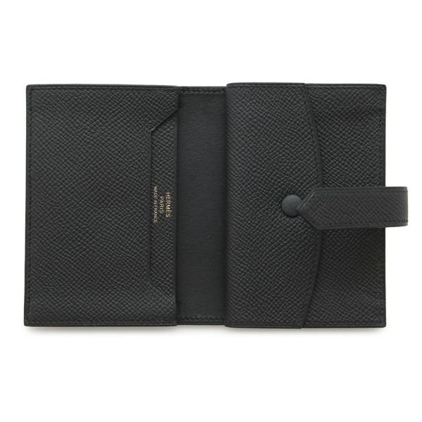 エルメス カードケース ベアン ミニ 小銭入れ付き ブラック/ゴールド金具 エプソン K刻印 HERMES 名刺入れ コインケース 黒