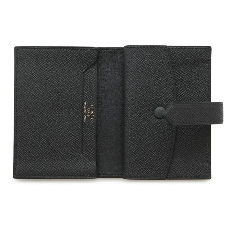 エルメス カードケース ベアン ミニ 小銭入れ付き ブラック/ゴールド金具 エプソン K刻印 HERMES 名刺入れ コインケース 黒