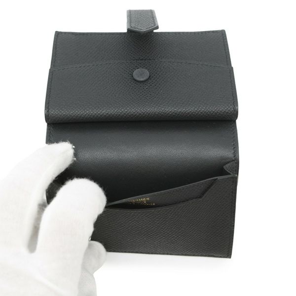 エルメス カードケース ベアン ミニ 小銭入れ付き ブラック/ゴールド金具 エプソン K刻印 HERMES 名刺入れ コインケース 黒