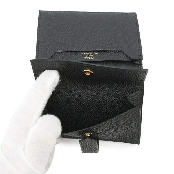 エルメス カードケース ベアン ミニ 小銭入れ付き ブラック/ゴールド金具 エプソン K刻印 HERMES 名刺入れ コインケース 黒