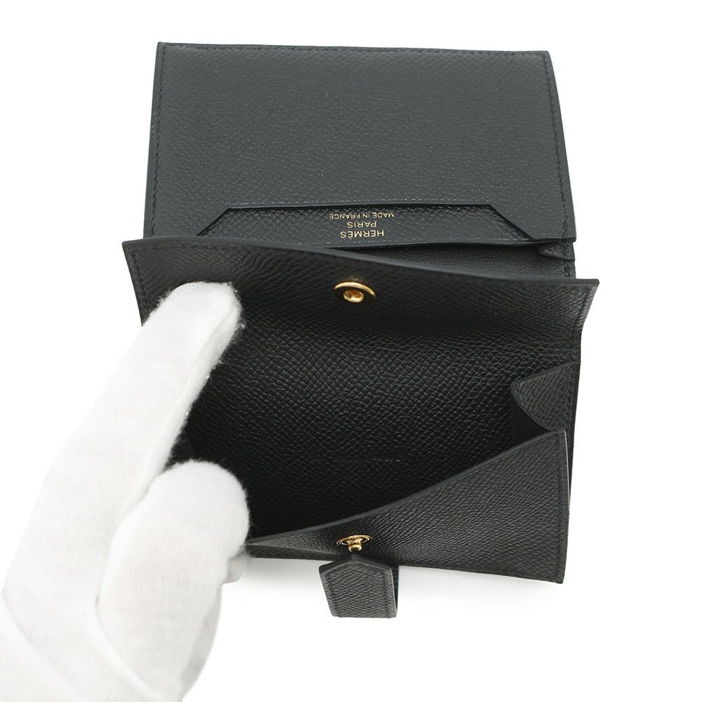 エルメス カードケース ベアン ミニ 小銭入れ付き ブラック/ゴールド金具 エプソン K刻印 HERMES 名刺入れ コインケース 黒