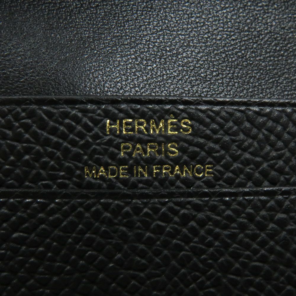 エルメス カードケース ベアン ミニ 小銭入れ付き ブラック/ゴールド金具 エプソン K刻印 HERMES 名刺入れ コインケース 黒