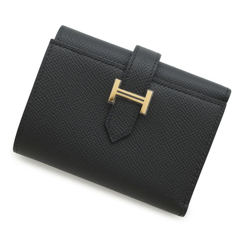 エルメス 三つ折り財布 ベアンコンビネ ブラック/ゴールド金具 エプソン K刻印 HERMES 財布 黒