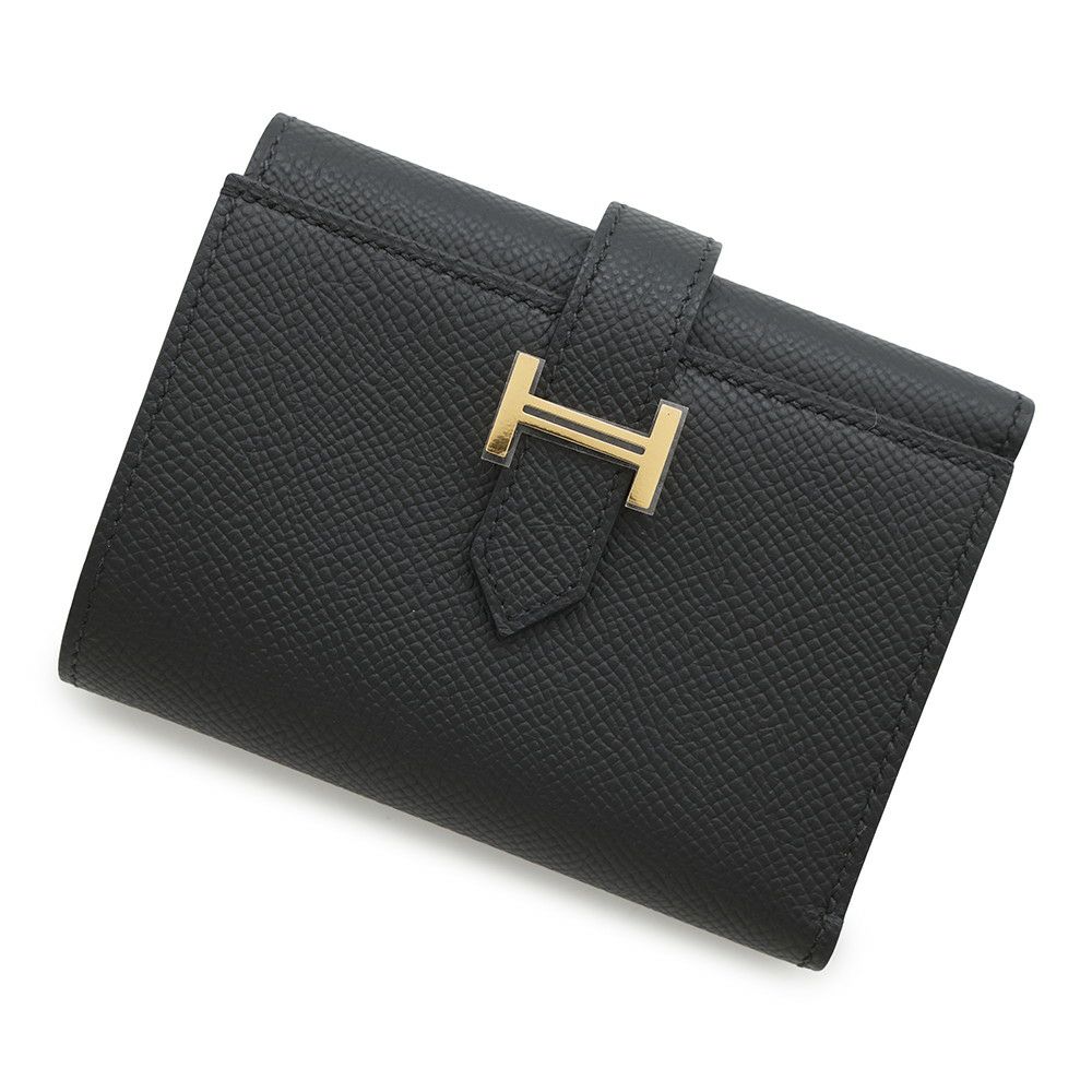 エルメス 三つ折り財布 ベアンコンビネ ブラック/ゴールド金具 エプソン K刻印 HERMES 財布 黒