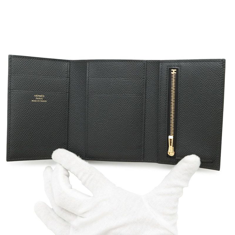 エルメス 三つ折り財布 ベアンコンビネ ブラック/ゴールド金具 エプソン K刻印 HERMES 財布 黒