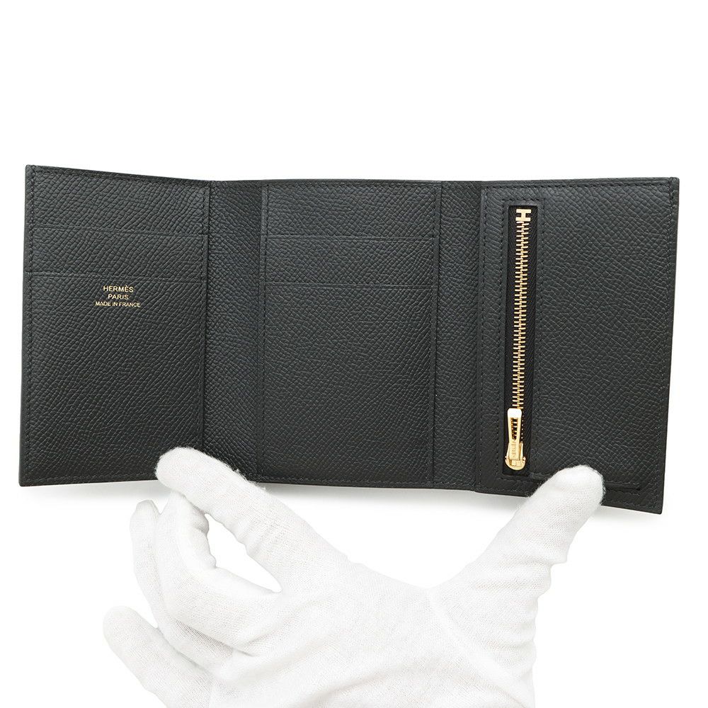 エルメス 三つ折り財布 ベアンコンビネ ブラック/ゴールド金具 エプソン K刻印 HERMES 財布 黒