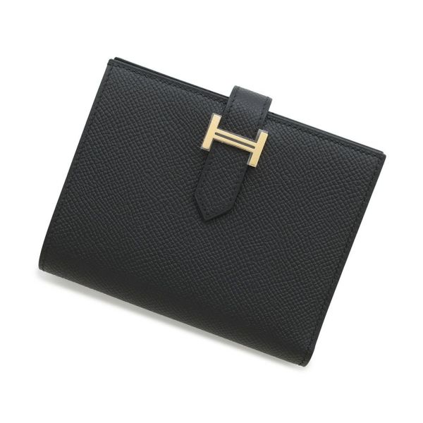 エルメス 二つ折り財布 ベアンコンパクト ブラック/ゴールド金具 エプソン W刻印 黒