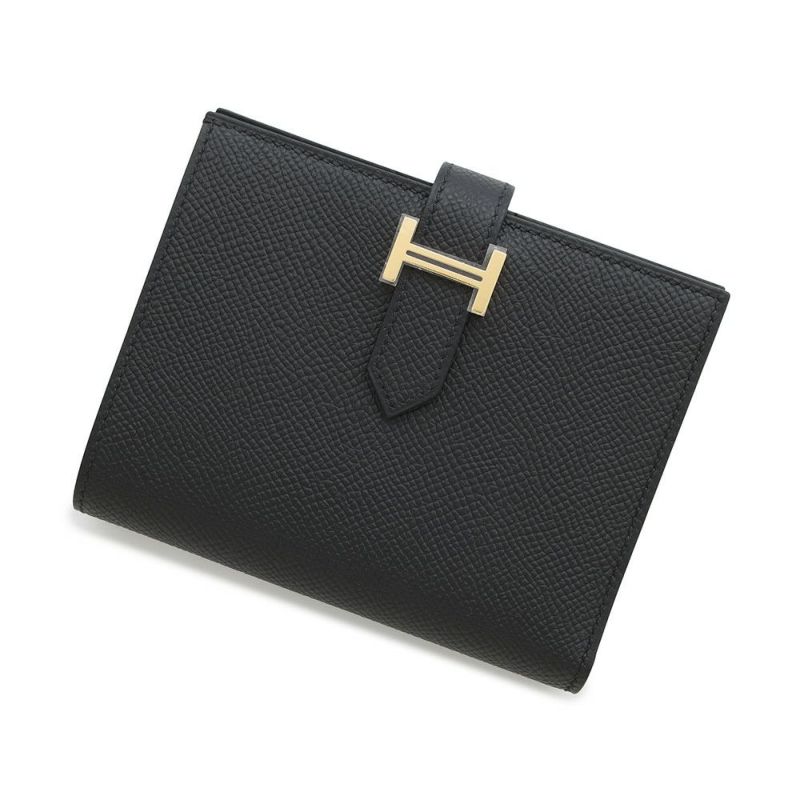 エルメス 二つ折り財布 ベアンコンパクト ブラック/ゴールド金具 エプソン W刻印 黒