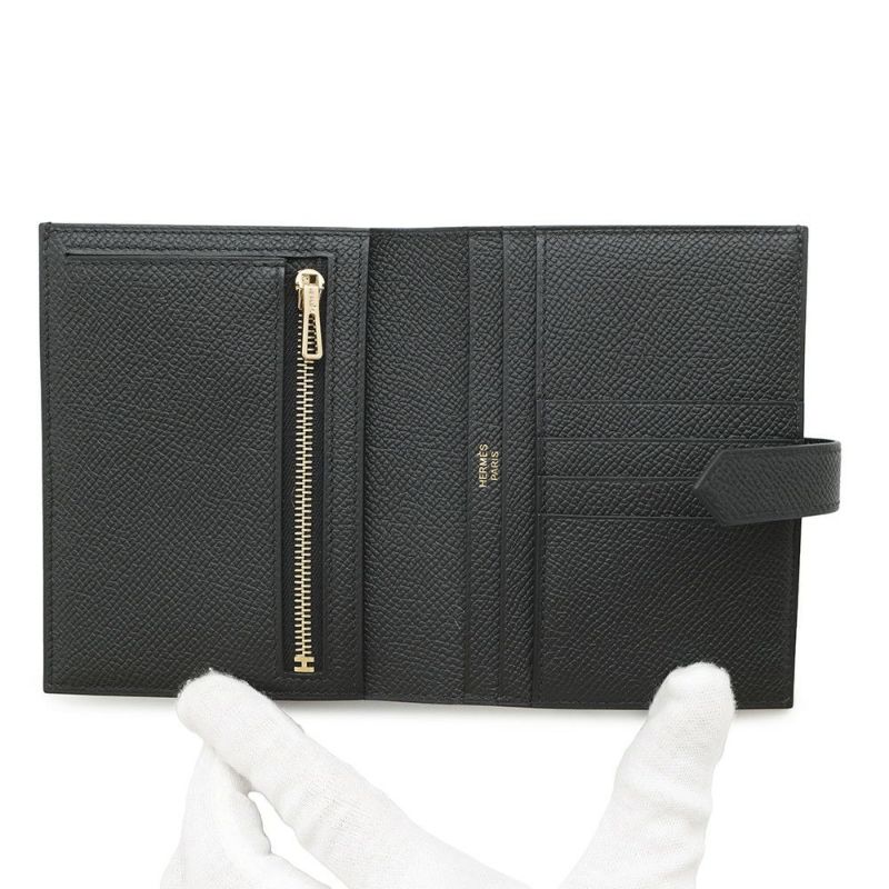 エルメス 二つ折り財布 ベアンコンパクト ブラック/ゴールド金具 エプソン W刻印 黒