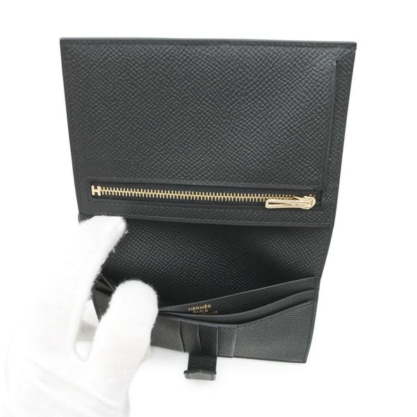 エルメス 二つ折り財布 ベアンコンパクト ブラック/ゴールド金具 エプソン W刻印 黒