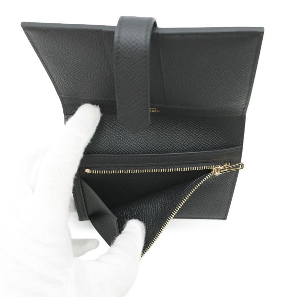 エルメス 二つ折り財布 ベアンコンパクト ブラック/ゴールド金具 エプソン W刻印 黒